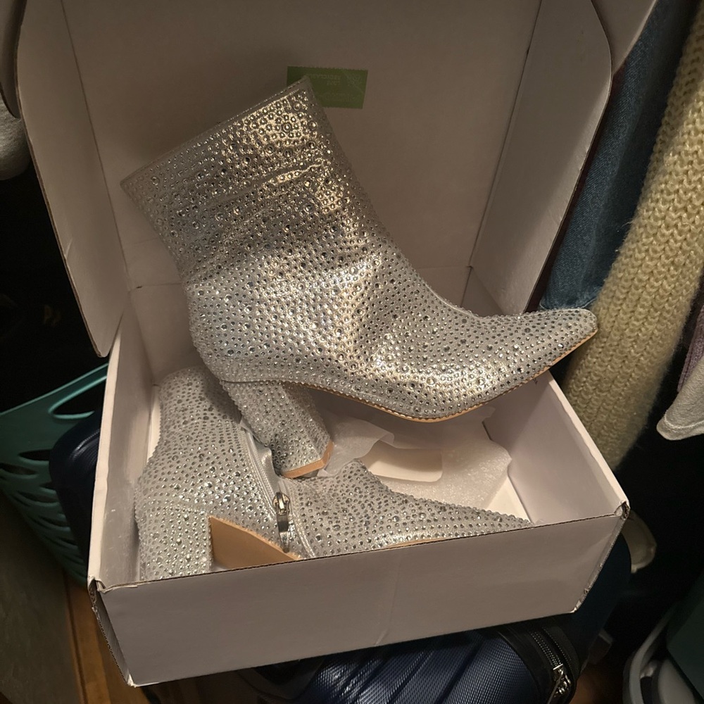 Silver Glitter Ankle Boots